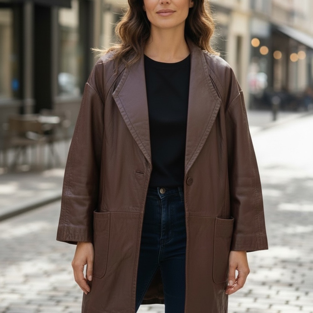 💚LNR Vintage Brown Leather Coat - Picture 9 of 9